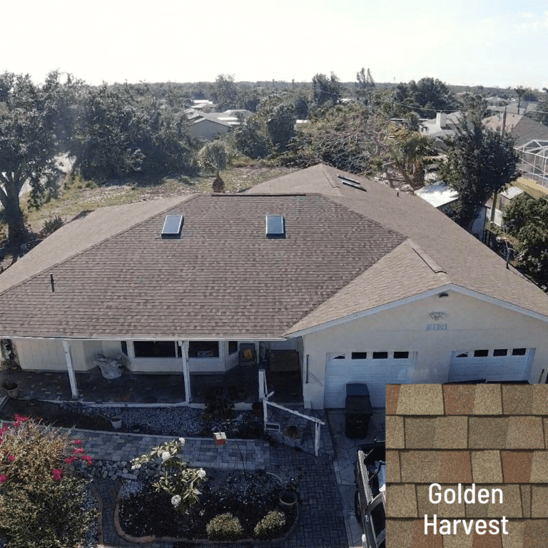 golden harvest GAF timberline HDZ architectural shingles on home