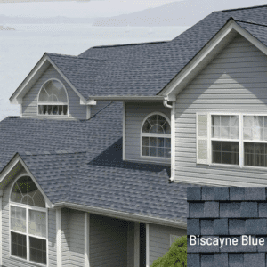 house with biscayne blue shingles