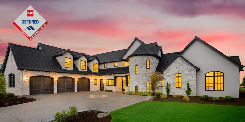 White brick modern home with 3 car garage in the sunset