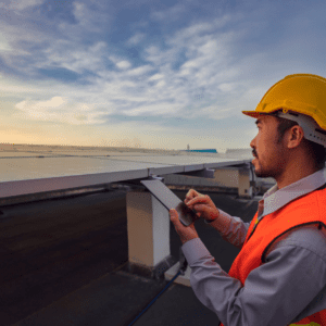 commercial roofer doing inspection