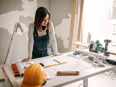 Woman planning out home renovation project