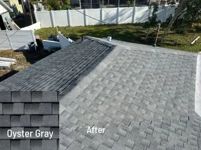 new roof with oyster gray gaf shingles